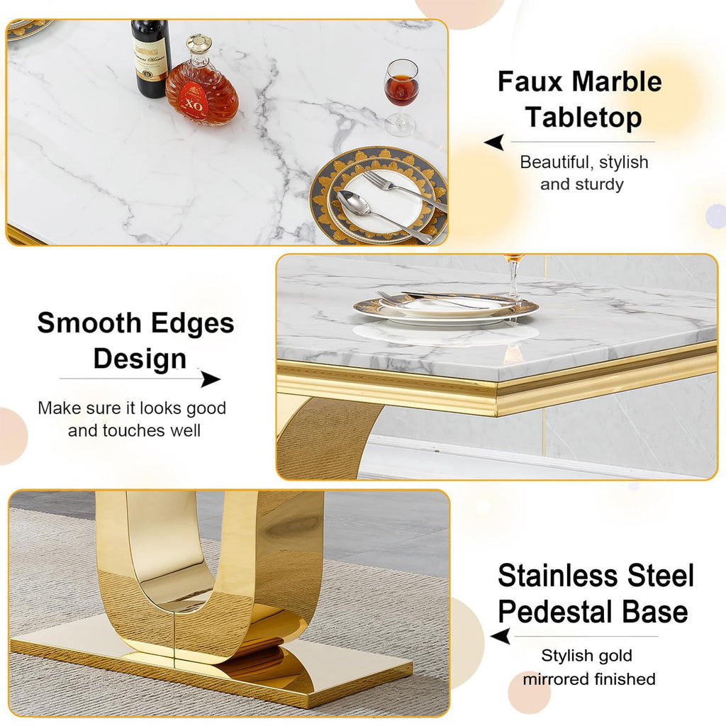 Faux Marble Dining Table Set for 4, Luxury Kitchen Table Chairs Set of 4