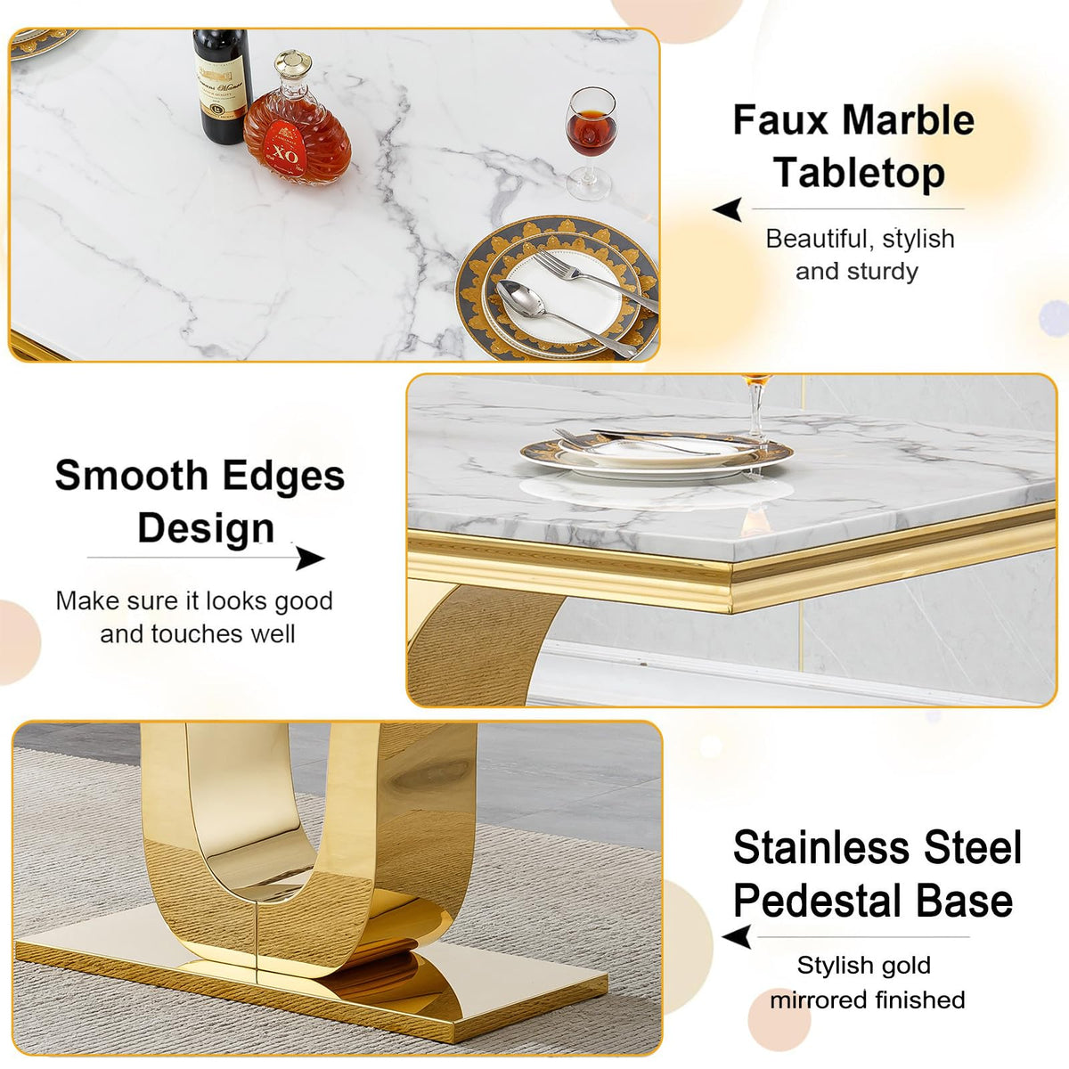 Faux Marble Dining Table Set for 4, Luxury Kitchen Table Chairs Set of 4