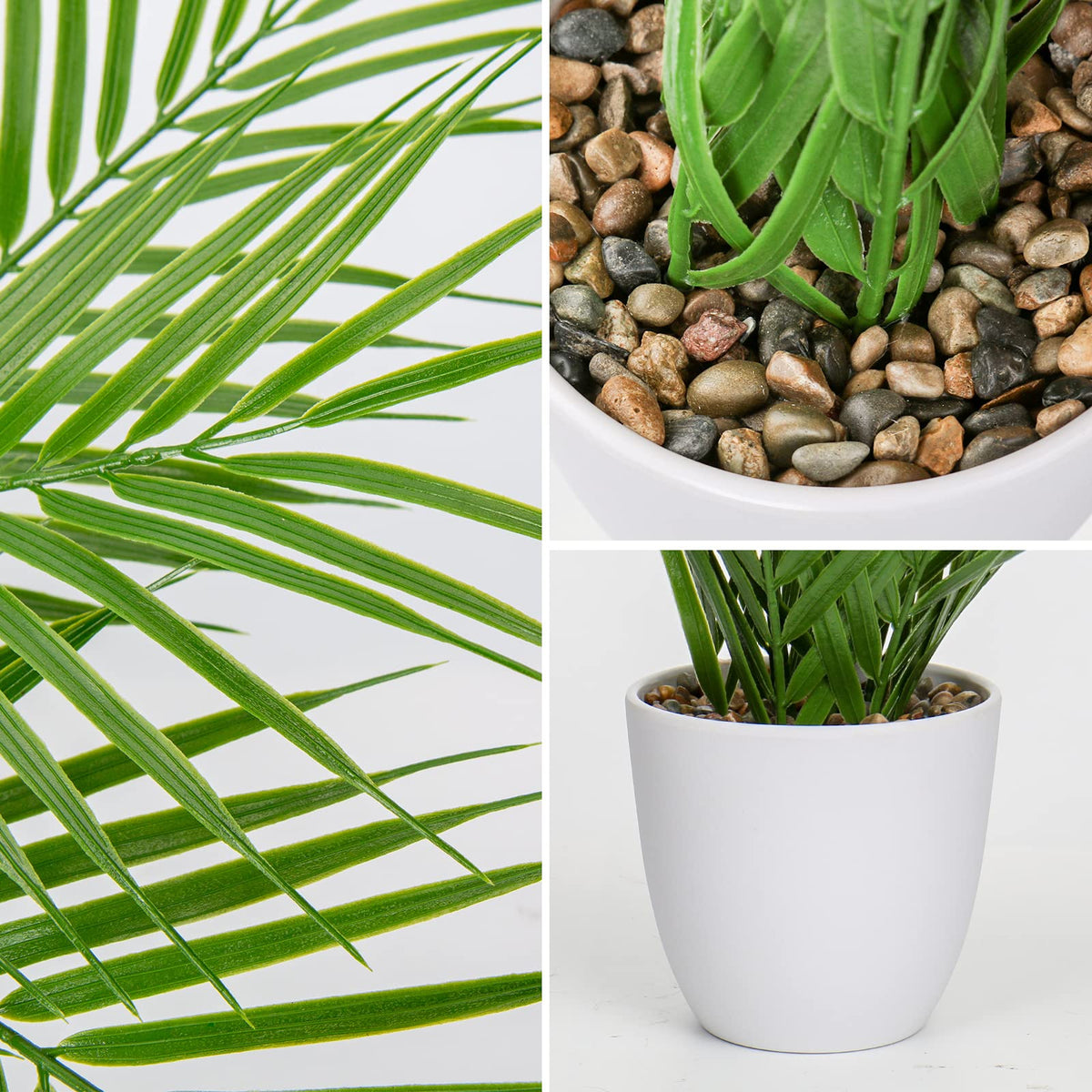 Fake Plant 15'' Artificial Palm Plant in White Pot Real Touch Faux Tropical Palm Tree Houseplant Indoor Living Room