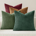 Soft Corduroy Decorative Throw Pillow Covers Christmas Green 20x20 - Set of 4