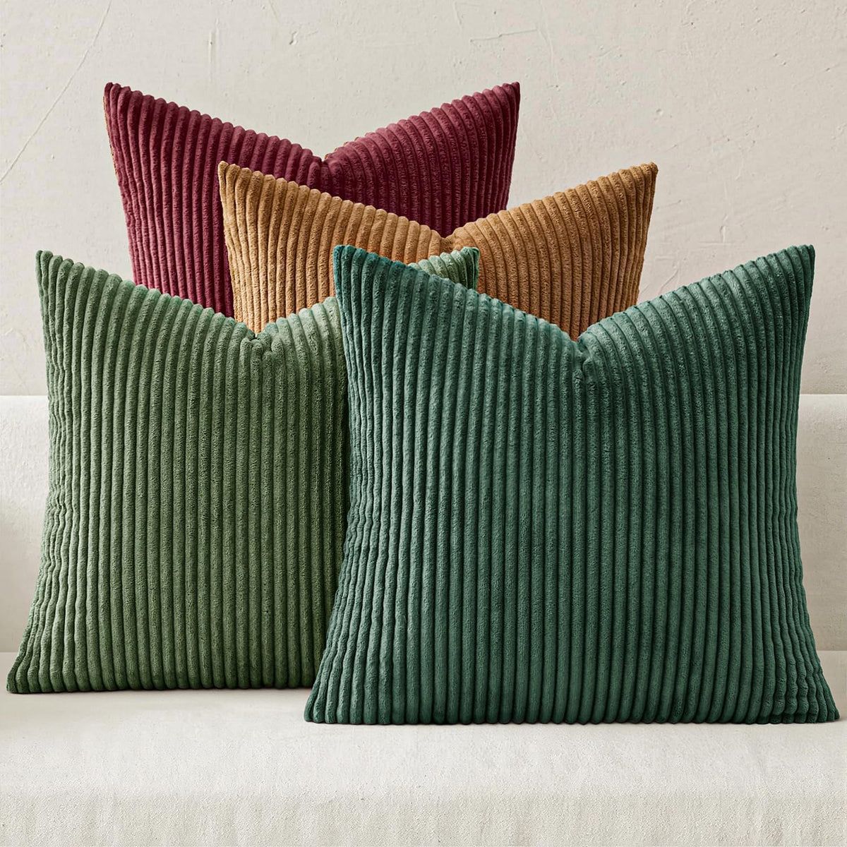 Soft Corduroy Decorative Throw Pillow Covers Christmas Green 20x20 - Set of 4