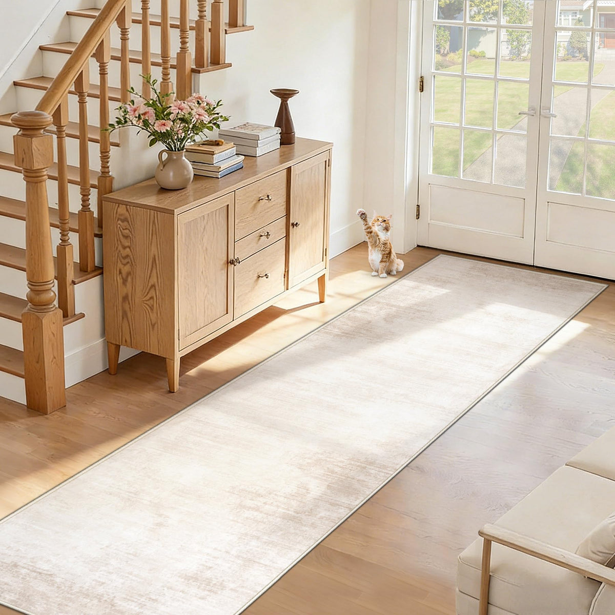 Runner Rug Washable Hallway Rugs: Modern Abstract Kitchen Rug Soft Non Slip Neutral Long Runners Stain Resistant