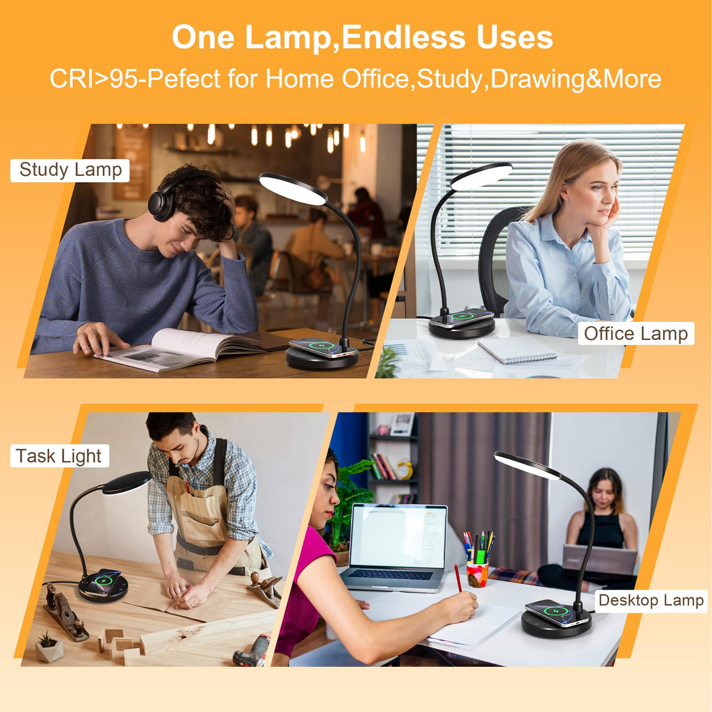 Wireless Charging Desk Lamp, 800LM, CRI95+, Black