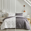 3 Pieces Reversible Quilt Set Plaid White & Brown 102x88 Soft Microfiber Lightweight Coverlet Bedspread