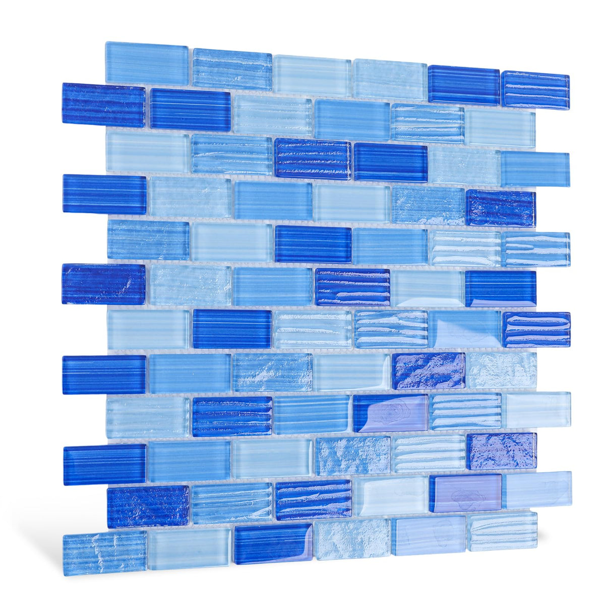 Glass Tile Mosaic Backsplash Mixed Blue 12 x 12 Inch Glossy Pool Glass Tile Square Mosaic Tiles for Swimming Kitchen