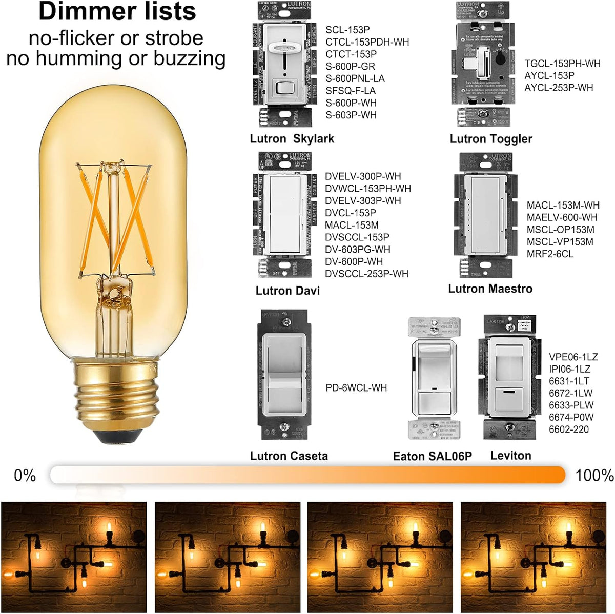 T45 E26 Led Bulb 60 watt,Dimmable,Amber Light Bulbs,2200K,6Pack