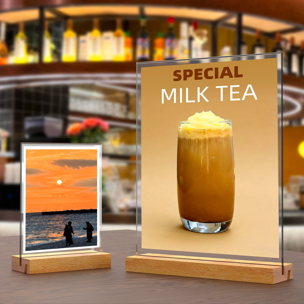 Acrylic Sign Holder with Wood Base 8.5x11 Inch Vertical and Slant Displays (5 Pack 8.5*11")