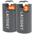 2 Pack 100L Laundry Basket with Aluminum Handles, Grey