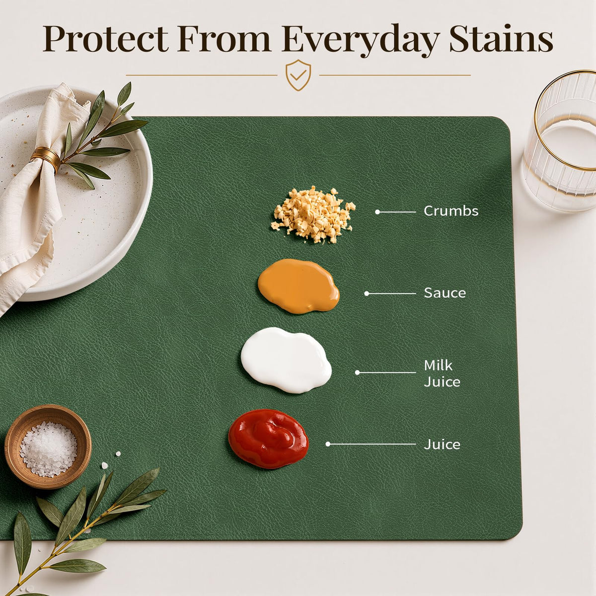Vinyl Heat Resistant Placemats Set of 8, Forest Green