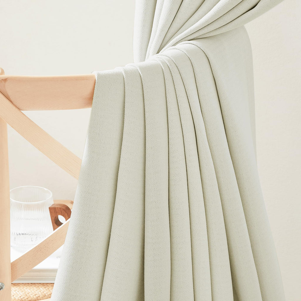 Thick Faux Linen Bedroom Curtains 108 inches Long, Room Darkening Dual Rod Pockets & Hook Belt Thermal Curtains Noise
