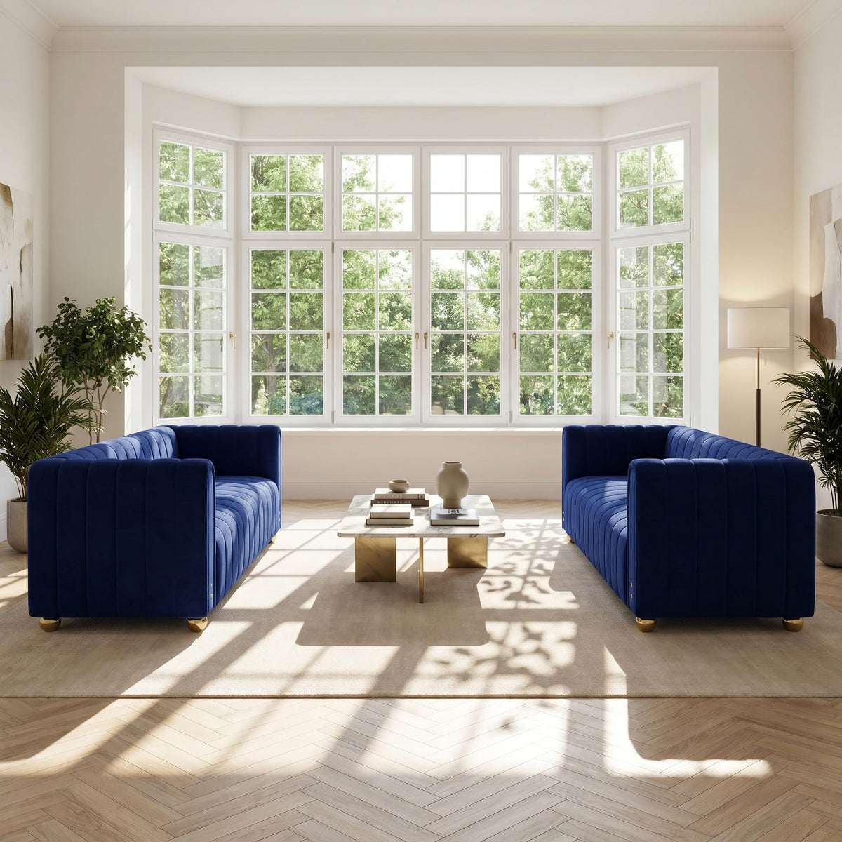 81" Sofa Mid Century Modern Couch for 3 Person Chesterfield Tufted Couches Apartment Bedroom Office (P51-Blue-3S+3S)