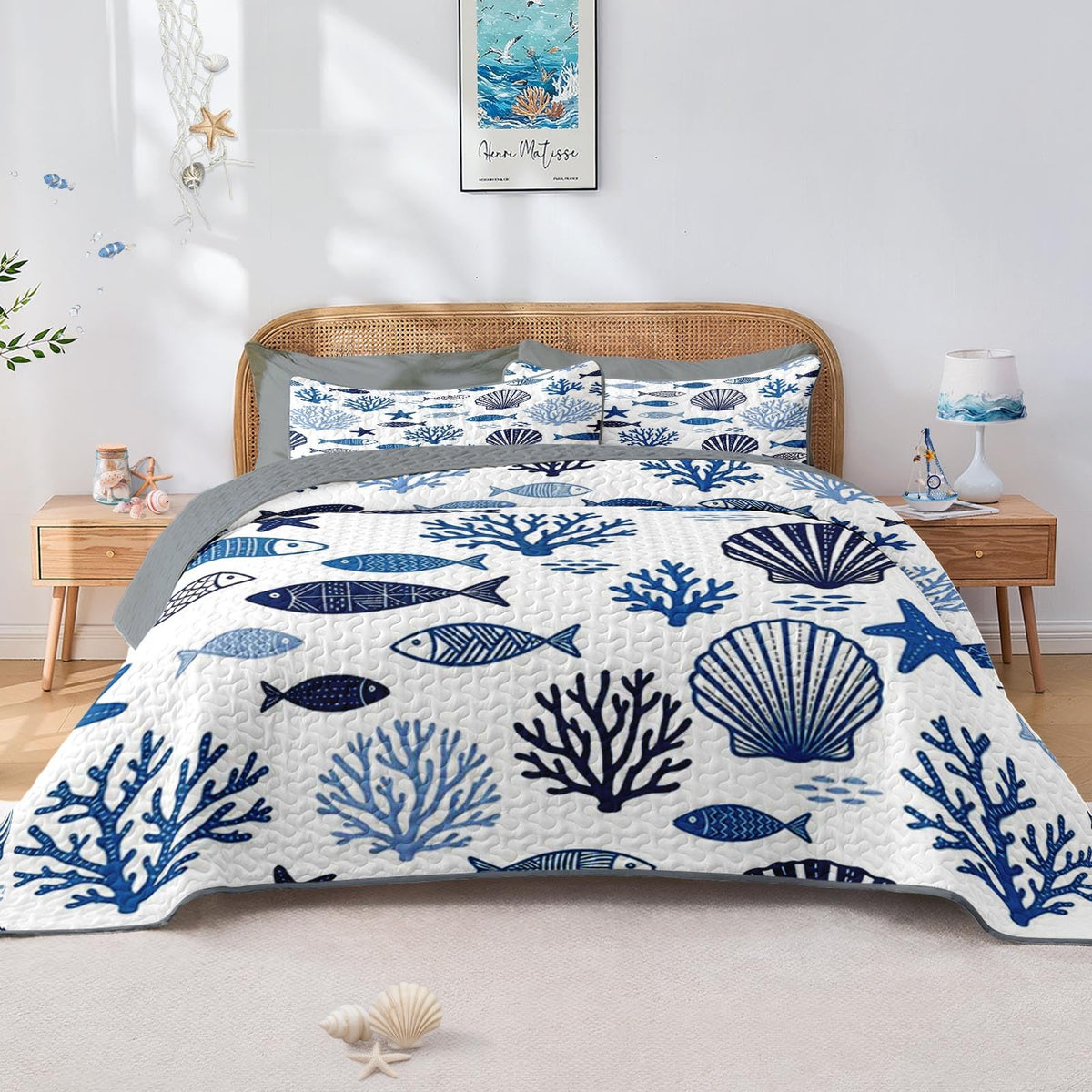 Quilt Set, 2 Pieces Ocean Coastal Bedding, Bedspread