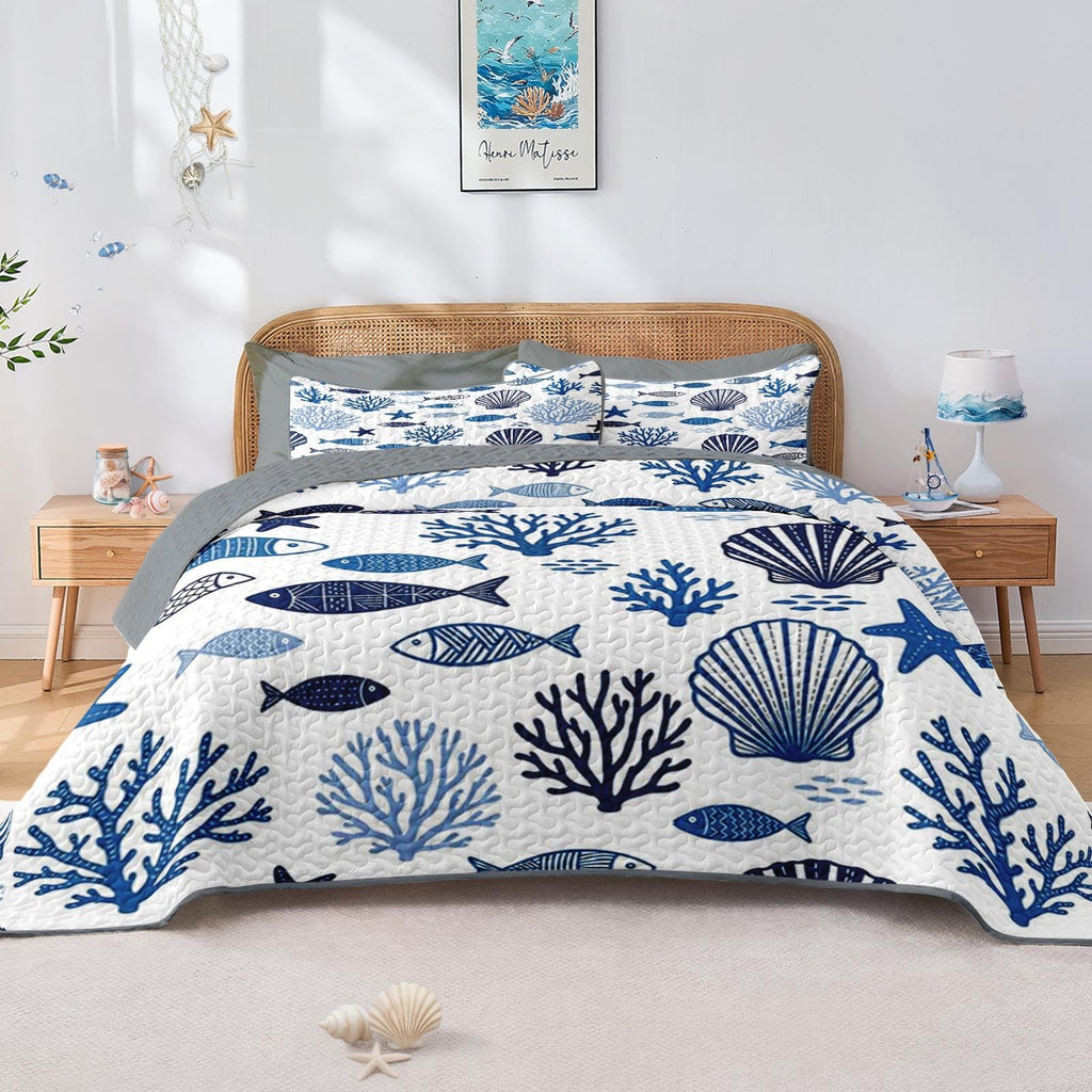 Quilt Set, 2 Pieces Ocean Coastal Bedding, Bedspread