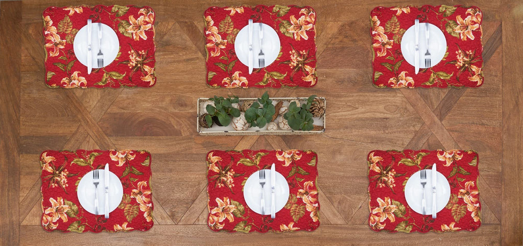 Sophia Vintage 100% Cotton Quilted Set of 6 Placemats 13" x 19"