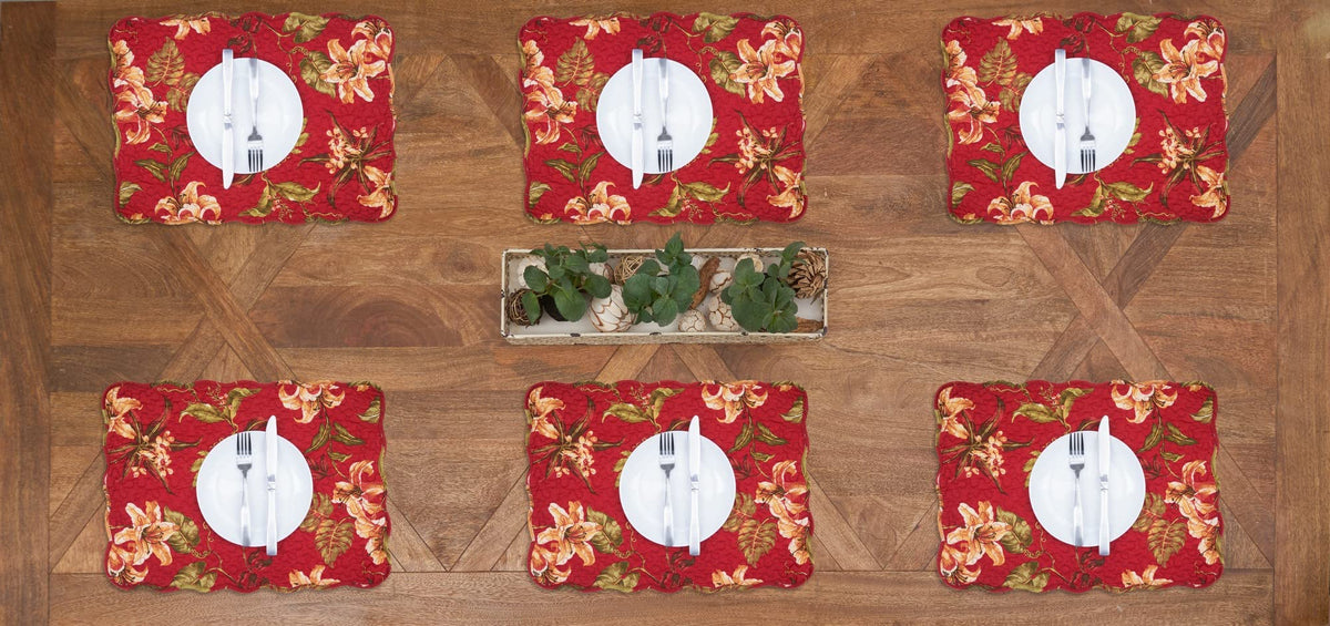 Sophia Vintage 100% Cotton Quilted Set of 6 Placemats 13" x 19"