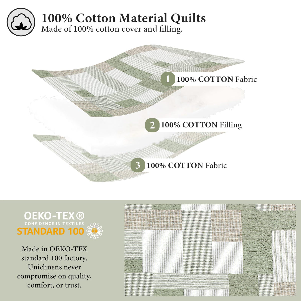 Plaid Quilt Set, Patchwork Light Green Quilt Bedding Set, 100% Cotton Bedspreads, Farmhouse Rustic