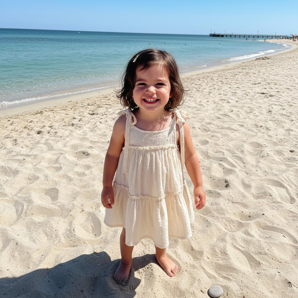 Toddler Baby Girl Summer Dress - Sleeveless Dot Tiered Sundress with Adjustable Tie-Shoulders for Beach, Party