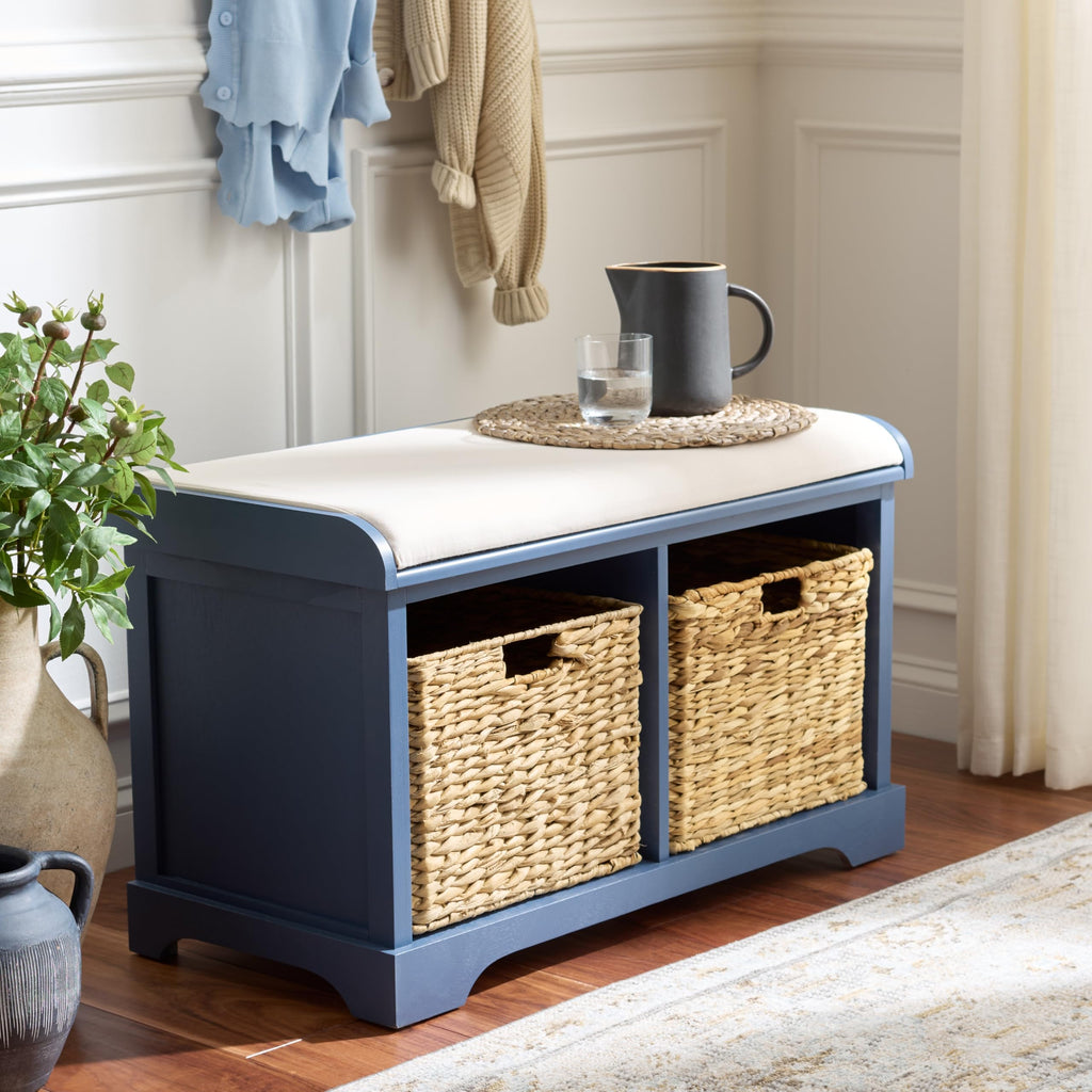 Freddy Wood Storage Bench, 33" Farmhouse Blue