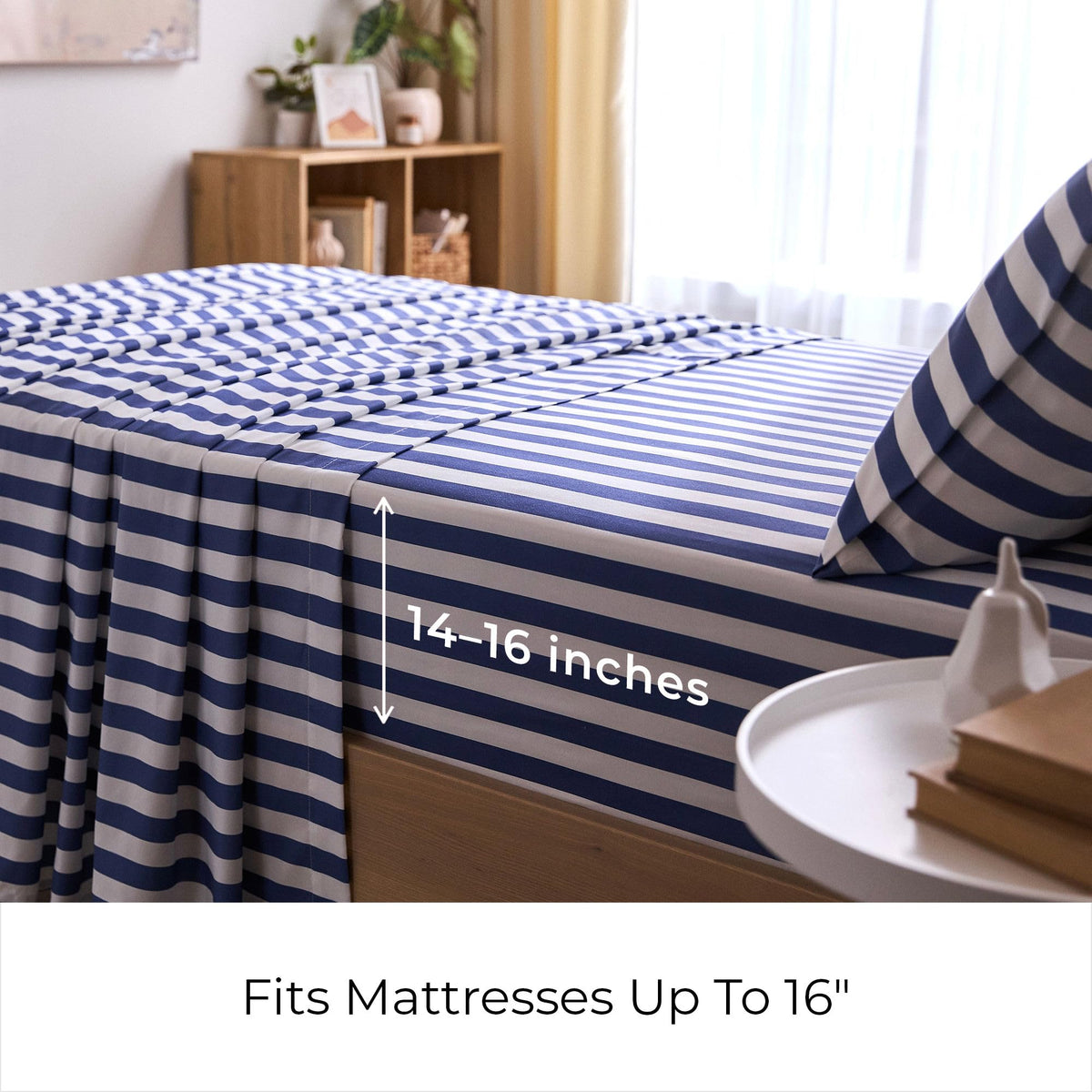 Iconic 3-PC Bed Sheets, 16" Deep (Oxford Stripe Blue Nova)