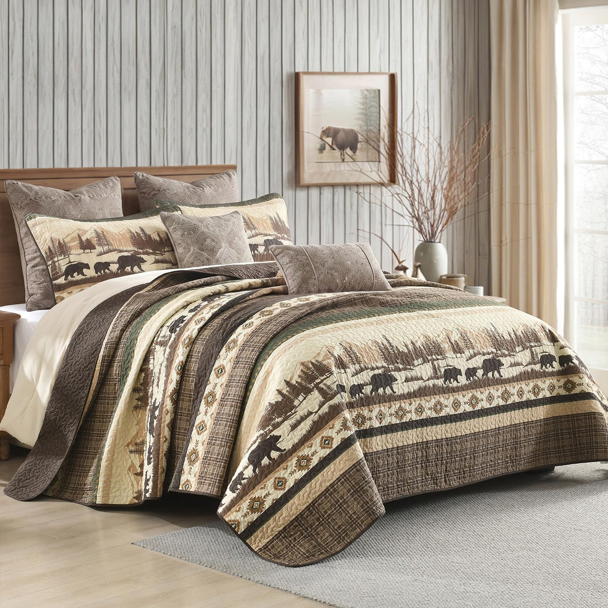 Cabin Quilt Set, 100% Cotton Rustic Quilted Bedspreads
