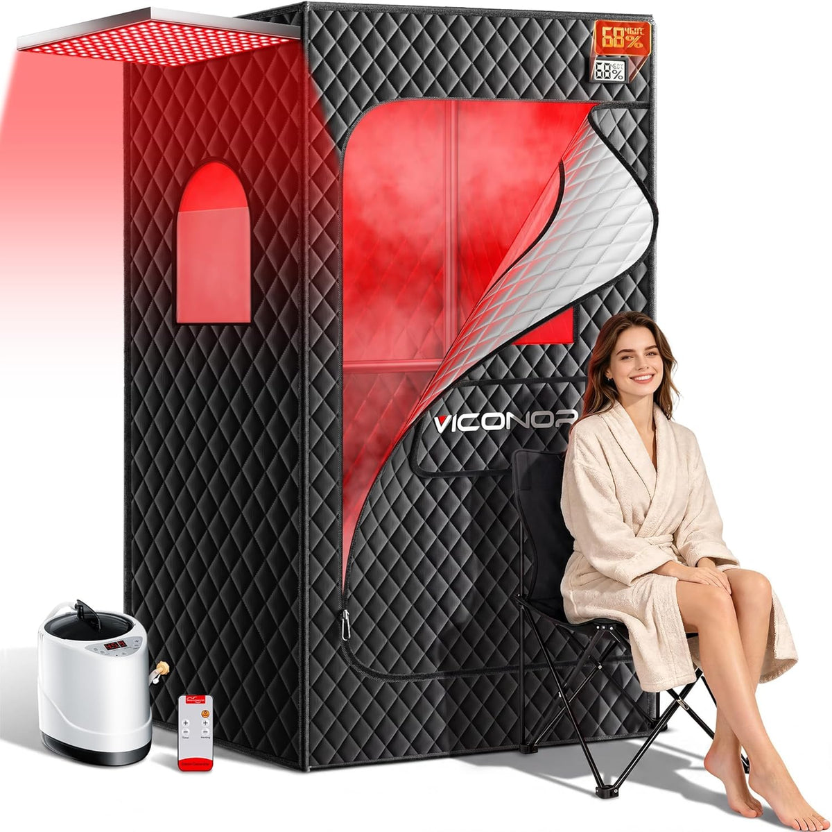 Viconor Infrared Sauna Box, Portable Steam Infrared Sauna Tent with Red Light Therapy for Home