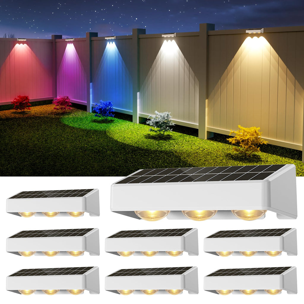 Solar Fence Lights,8 Pack Solars Deck Light,RGB Color,Outdoor Bulb Waterproof Led IP65,Power Patio Lamp with Lenses