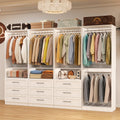 Closet System with 9 Drawers, 8FT-21FT Closet Organizer Systems with 9 Hanging Rods, Walk in Closet Freestanding