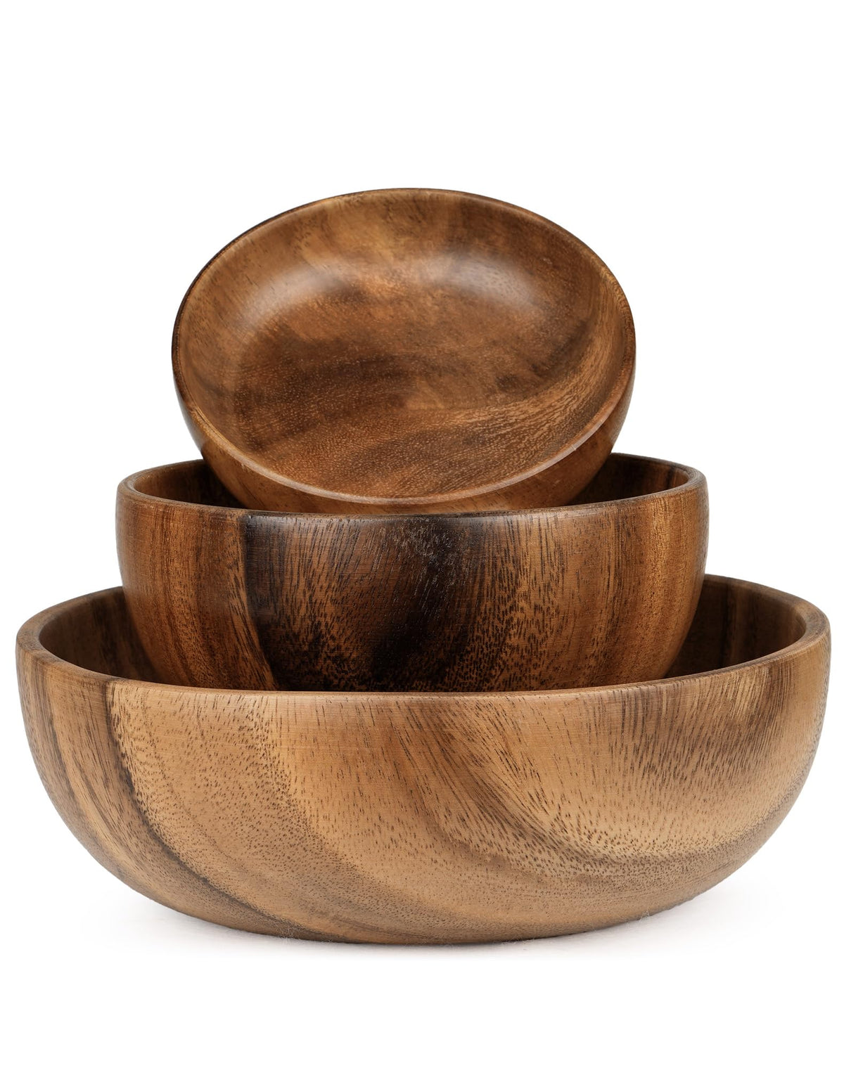 Wooden Salad Bowls Set of 3, Acacia, 5.1, 6.3 & 8.6 Inch