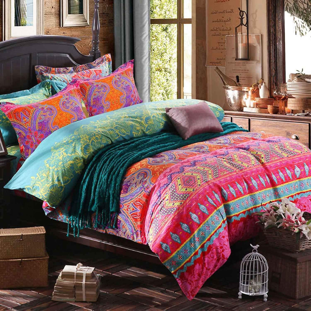 Boho King Size Comforter Set 3 Piece, Colorful, 90x104 Inch