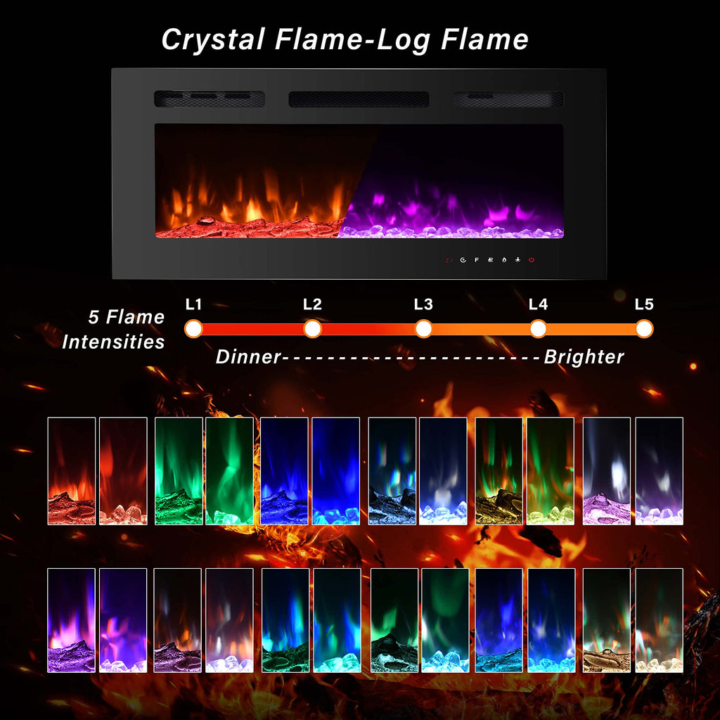 Electric Fireplace Insert 40 Inch, Wall Mounted, Remote Control, 12 Colors