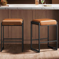 EKHO Collection - Bar Stools Set of 2, Counter Height Bar Stools, Synthetic Leather with Stitching, Mid-Century