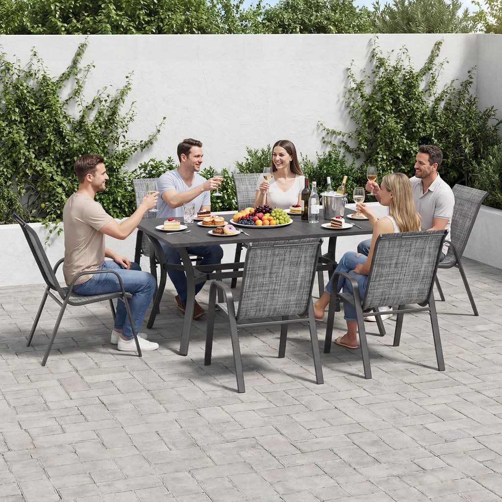 Patio Chairs Set of 6, Stackable Outdoor Dining Chairs for All Weather Textilene Fabric & Metal Frame, Outdoor Chairs