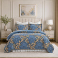 Quilt Bedding Set, 100% Cotton Blue Floral Quilt Bedspreads