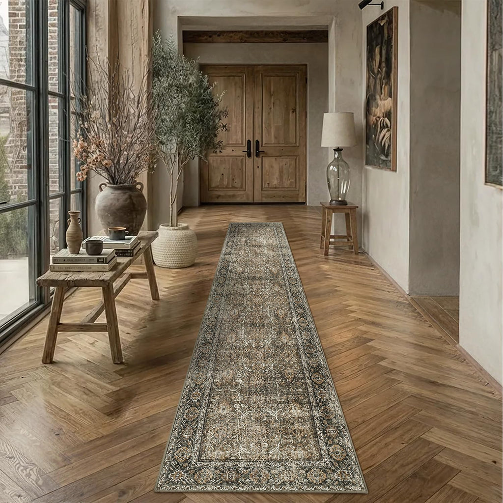 Brown Runner Rug 3x14 Vintage Traditional Distressed