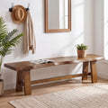 Solid Wood Entryway Bench, 63" Long Bed Bench with Angled Legs, Farmhouse Seating Benches, Rustic Brown