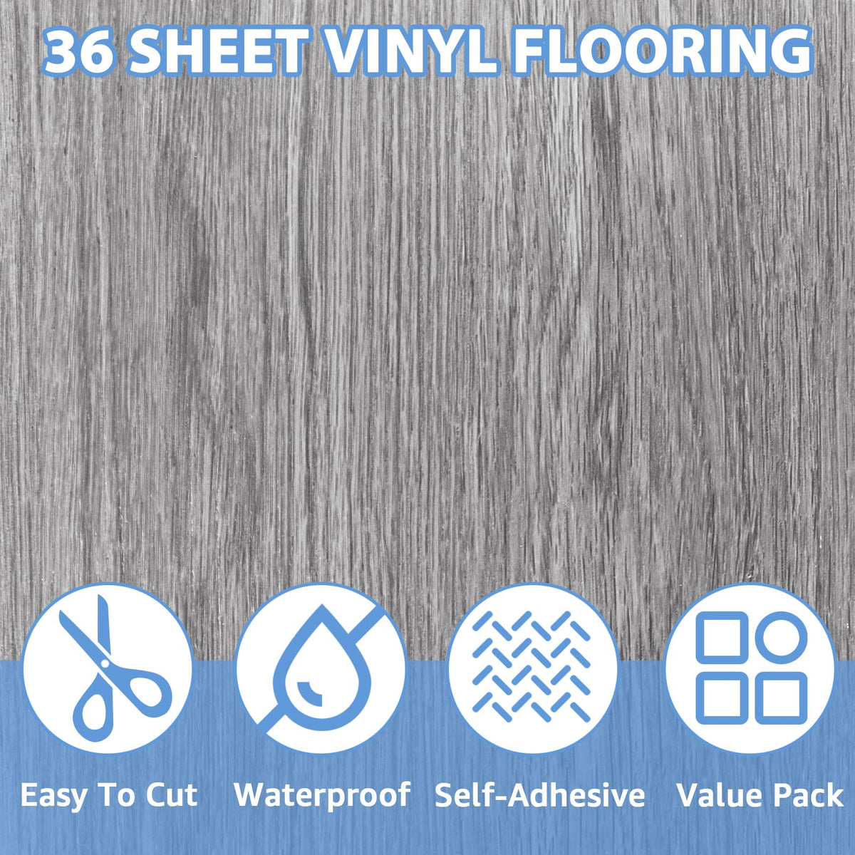 Thicken 36 Sheet Vinyl Flooring 12x12 Peel and Stick Floor Tile Waterproof Clearance Vinyl Floor Tiles Vert Wood Grey