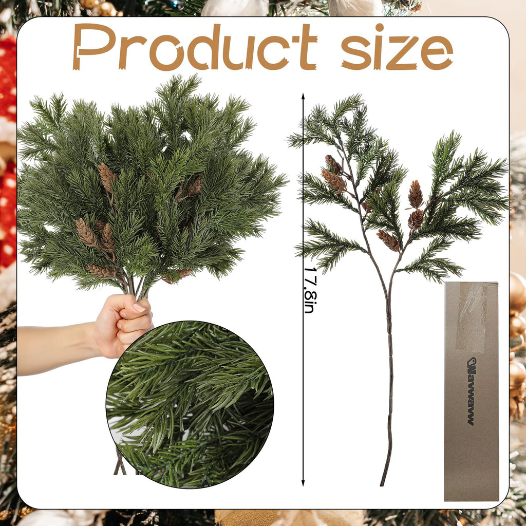 6 Pcs Artificial Stems, Green, Cedar