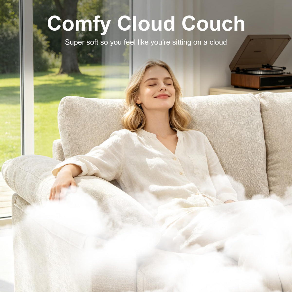 145'' Oversized L Shape Modular Cloud Sectional Sofa, Deep Seat Sofa, Beige
