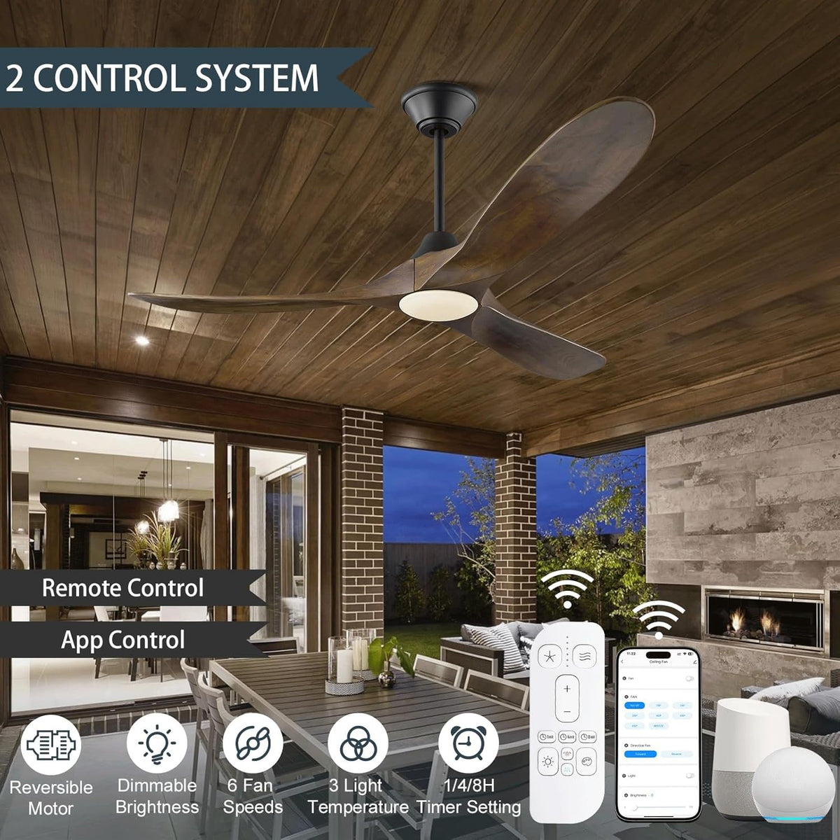 52" Outdoor Smart Ceiling Fan with Light