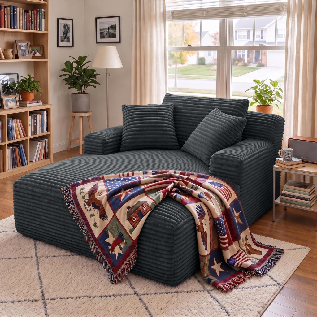 66" Chaise Lounge Chair Indoor, Corduroy Upholstered Reading Chair Oversized Boneless Chair, Cloud Lounge Chair with