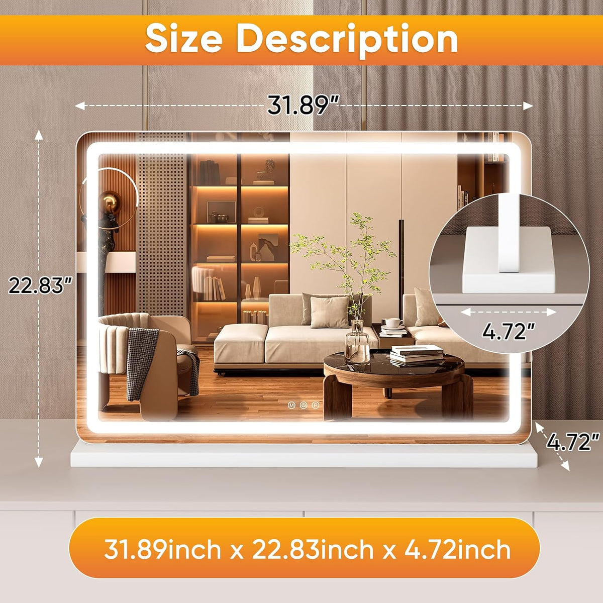 LED Vanity Mirror, 32"x22" Full-View Makeup Mirror with Lights, Oversized Lighted Vanity Mirror with