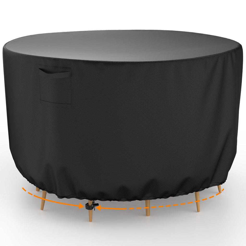 Round Patio Furniture Cover, Waterproof Outdoor Table Covers, Windproof Heavy Duty Patio Furniture Cover for Outdoor
