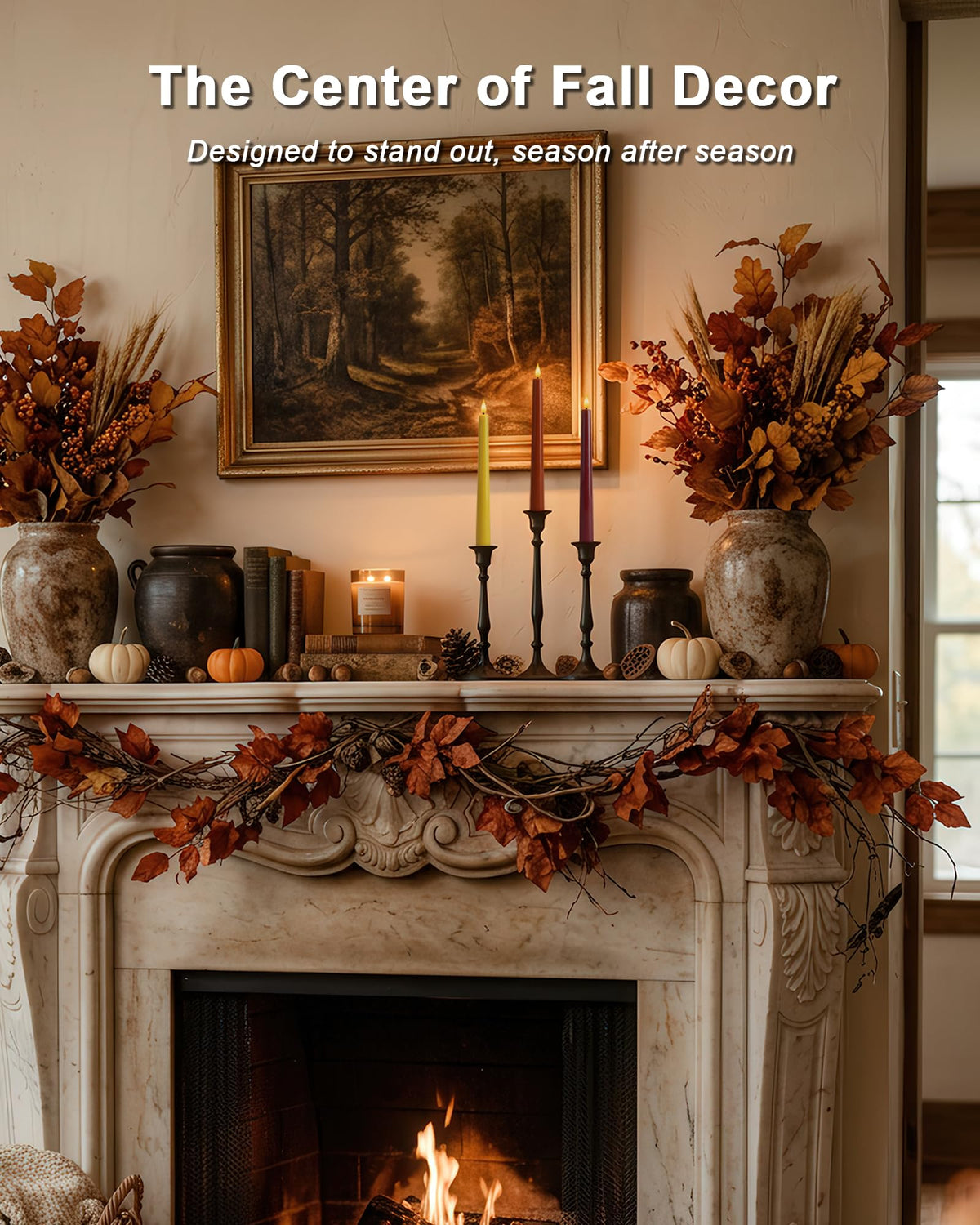 Real Wax Flameless Taper Candles, 9.6 Inch Warm Fall Colors Battery Operated LED Candlesticks 6 Pcs with Remote Timer