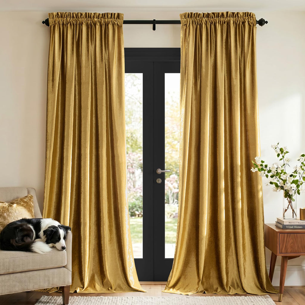 Gold Velvet Curtains 96 inches Long: Living Room Luxury Room Darkening Curtain - Elegant Bedroom Thermal Insulated