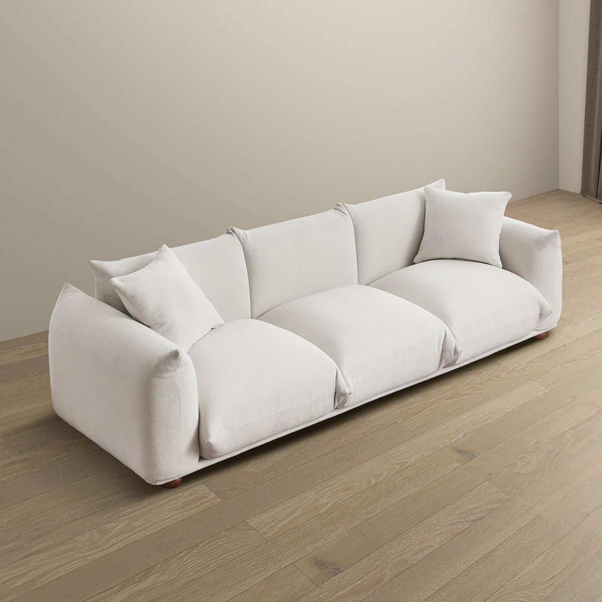 Sofa Couch, 100", 3 Seater, Solid Wood Frame, Boucle, Minimalist, Cream