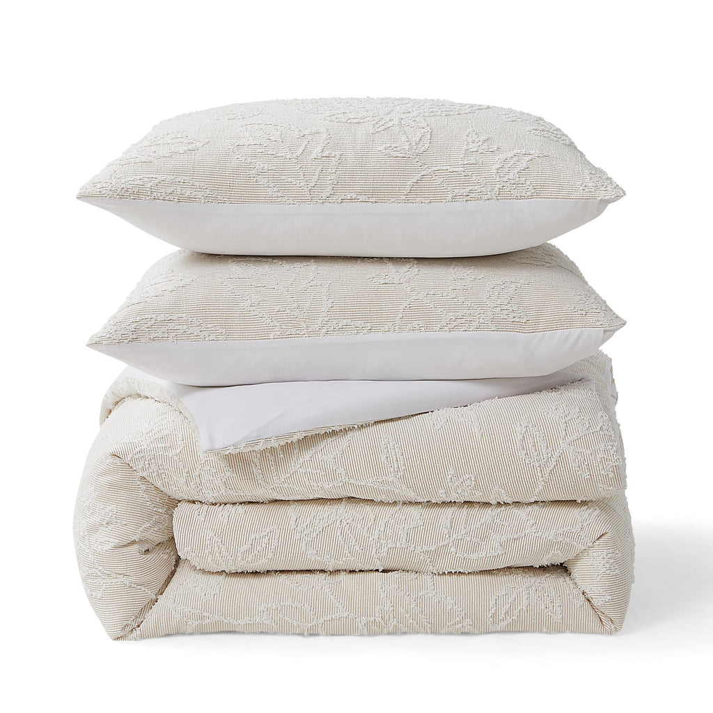 Folky Floral Jacquard Duvet Cover Sham Set Beige 3-Pc