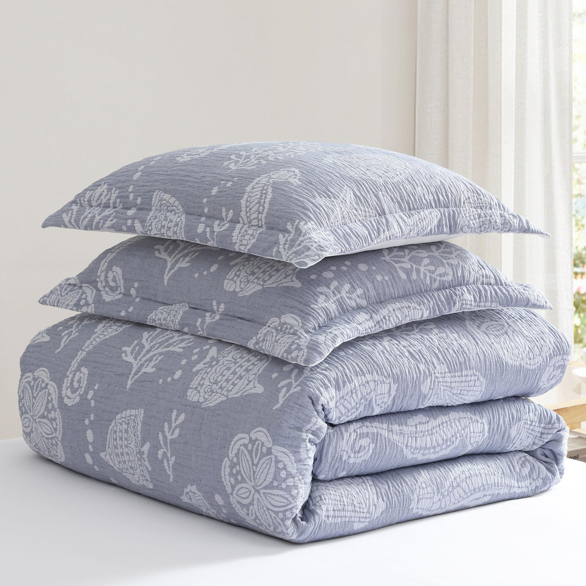 Seaside Charm Denim Blue - Set - Comforter (68x88in) and 1 Standard Sham (20x26in) - Coastal - Blue - Polyester