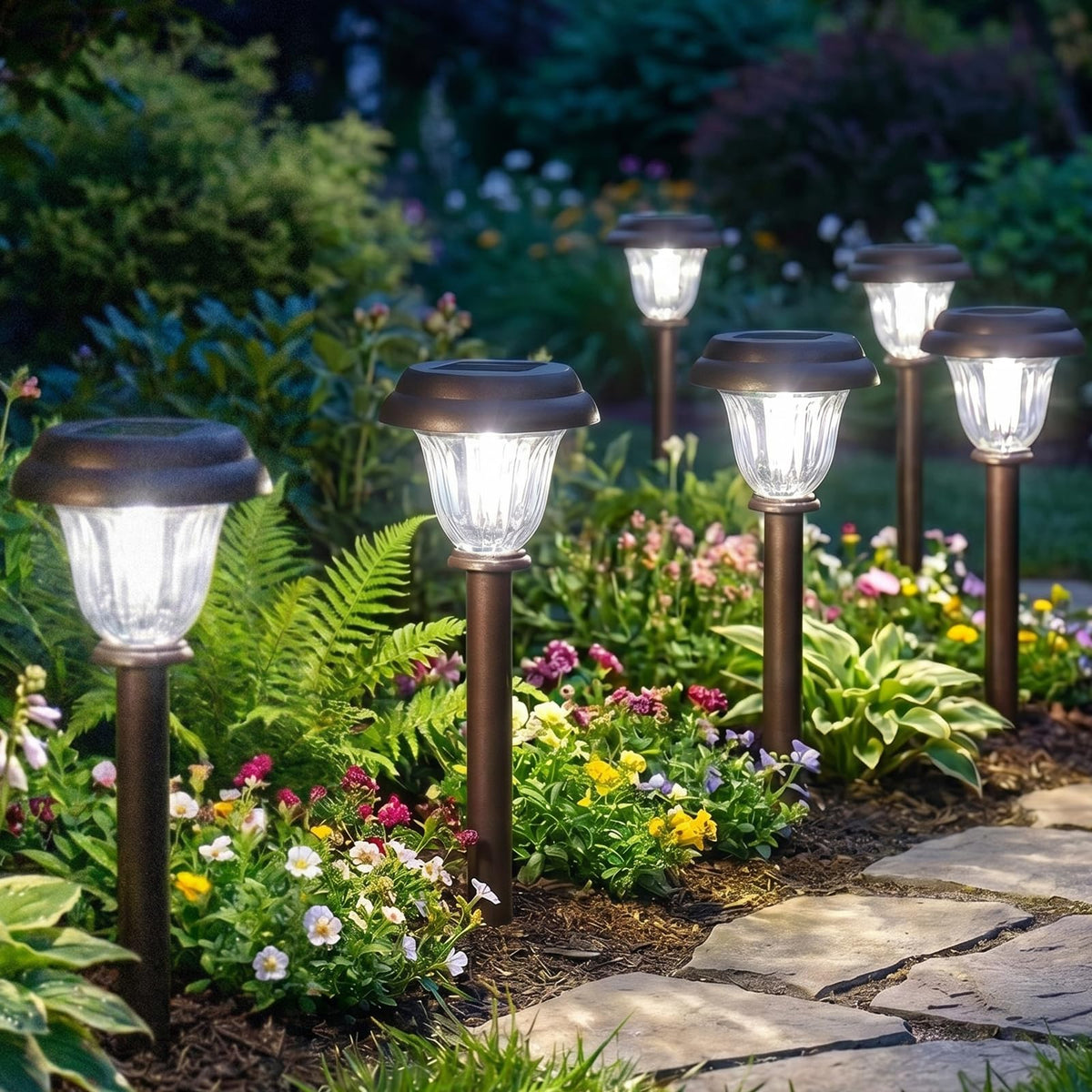 8 Pack Solar Lights Outdoor Pathway, Stainless Steel Glass Solar Garden Lights, Auto On/Off Long-Lasting Waterproof