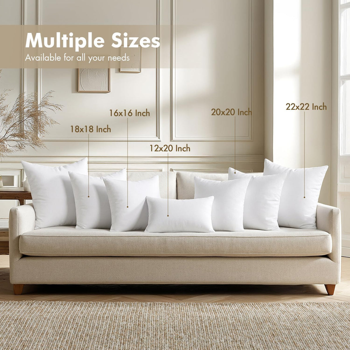 12x20 Pillow Inserts 4 Pack, 100% Virgin Fiber Filling Throw Pillows - Set of 4