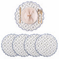 Floral Block Print Round Placemats 15 Inch, Set of 4, Powder Blue